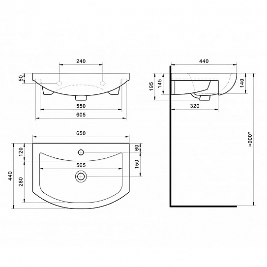 Раковина Santek Балтика 65 мебельная встраиваемая, полукруглая, керамика, 1WH207775