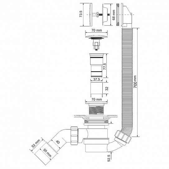 Слив-перелив для ванны McAlpine MRB12 1 1/2