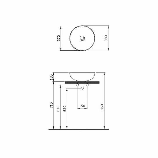 Раковина Berges Ego накладная Ø 38 см без отверстия под смеситель 181008