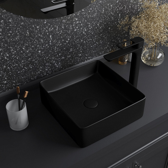 Раковина накладная 36 черная  Iddis Slide SLIBM01i27 квадратная