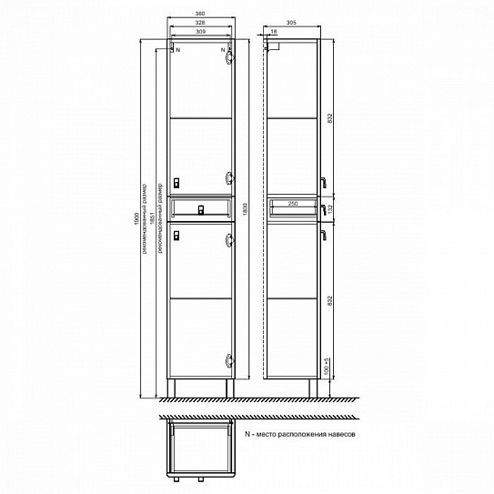 Пенал IDDIS Carlow 36 белый/дерево CAR3600i97