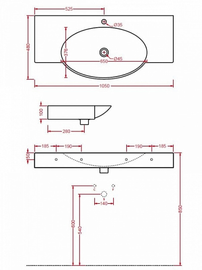 Раковина Artceram Swing L1080 105см