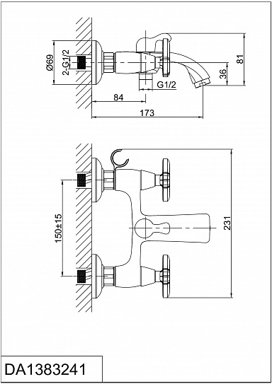 Смеситель для ванны с душем D&K Hessen Goethe Da1383241 короткий излив хром