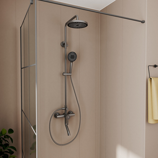 Душевая система с изливом RUSH Melos SUS1101-40Grey графит со смесителем