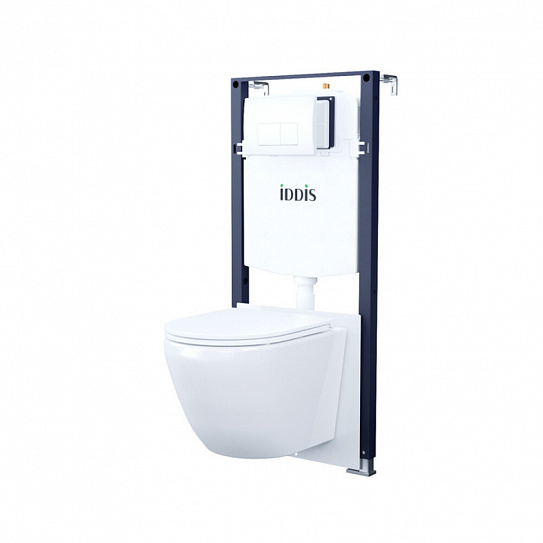 Подвесной унитаз с инсталляцией и клавишей смыва белой, Basic, IDDIS, BASBQ03i73