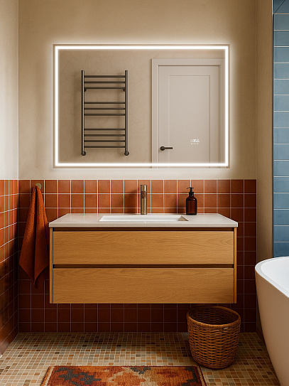 Зеркало в ванную 100х70 Аврора Monterey (подсветка, термообогрев, часы, сенсор на взмах)