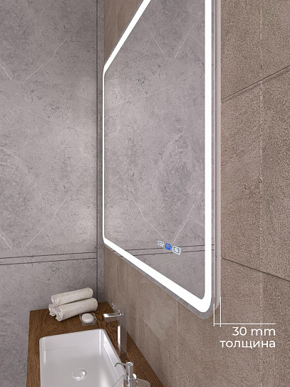 Зеркало в ванную с подсветкой и подогревом Monterey Аделия Люкс 70x80 (холодный свет, мультиблок, на касание)