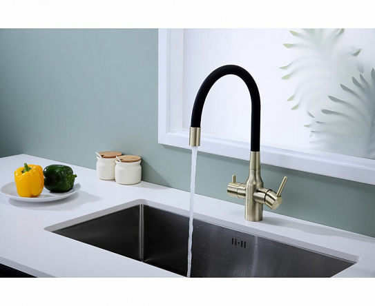 Смеситель для кухни Paulmark Salix под фильтр с гибким изливом, бронза, Sa213419-BR