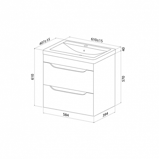 Тумба с раковиной IDDIS Ray (4076000i28), подвесная, 60 см,белый, RAY60W0i95K