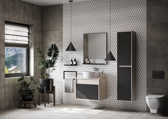 Тумба под накладную раковину Aquaton Лофт Урбан 65 серый графит, дуб орегон 1A254001LQX60