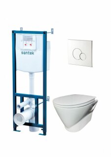 Комплект инсталляции с унитазом ПЭК Santek Скай + сиденье мягкое закрывание+ панель слива хром 1WH501870