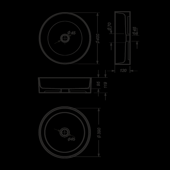 Раковина накладная 40 см круглая Sanita Luxe Best Slim 40 BST40SLWB01S