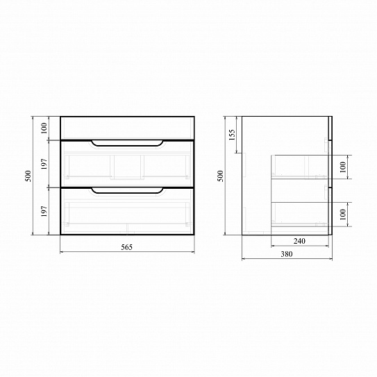 Тумба подвесная с доводчиком MIRSANT Soho Quadro 60/2 УТ000057014 (раковина Fest-60)