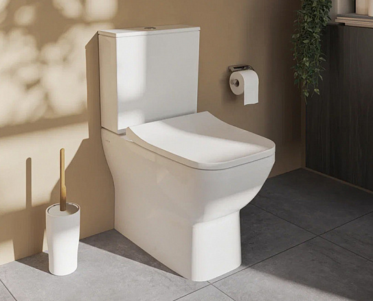 Комплект напольного безободкового унитаза Vitra Integra Square Back to Wall, тонкое сиденье микролифт, механизм 3/6 л 9833B003-7204