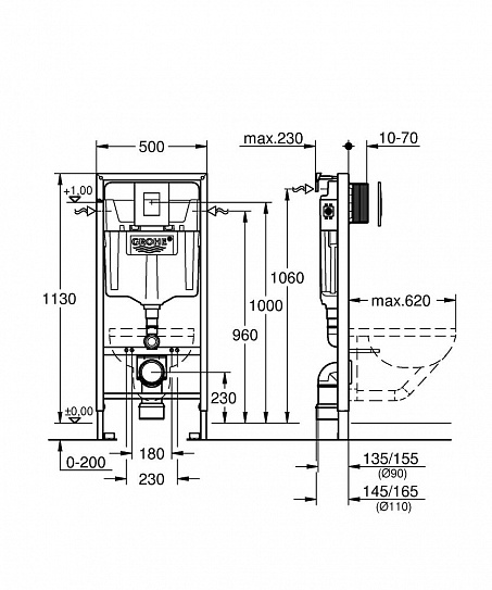 Инсталляция для унитаза 3в1 Grohe RAPID SL 38772001 brushed gold  (квадрат матовое золото)