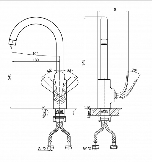 Смеситель для кухни d&k venice.Gondola Da1022441 высокий хром