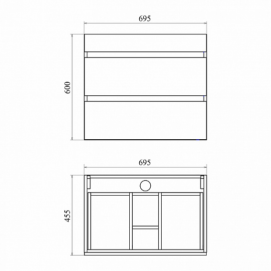 Тумба подвесная 2 ящика MIRSANT Karelia 70 УТ000098821 (раковина Simple 70, 264500 )
