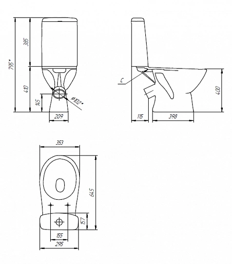 Унитаз - Компакт Cersanit FLAVIS 031 3/6 DPL EO slim