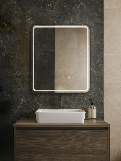 Зеркало 60х70 Аврора Люкс Monterey с подсветкой, термообогревом, часами с термометром и сенсором на взмах,