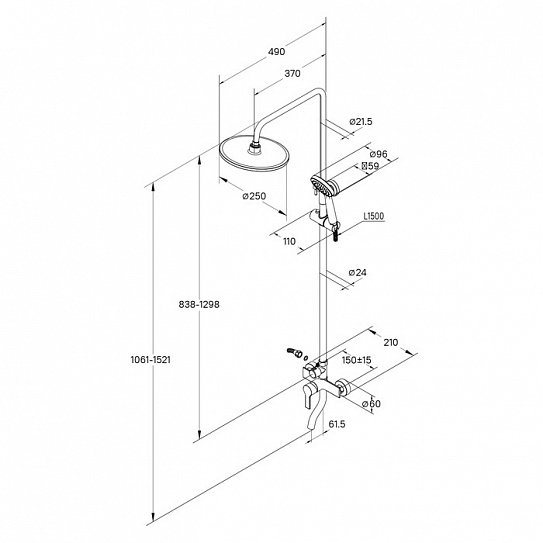 Душевая система с тропическим душем Milardo Stripe STRSB1FM06