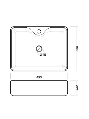 Раковина накладная 50 с отверстием под смеситель, фарфор, MONTEREY ZT-8099A (49х38) прямоугольная
