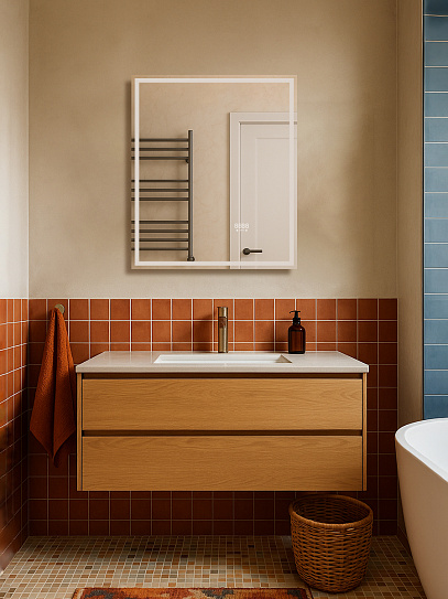 Зеркало 60х70 Аврора Monterey c подсветкой, термообогревом, часами и сенсором на взмах