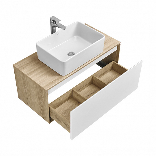 Тумба под накладную раковину Aquaton Либерти 90 дуб эльвезия белый глянец 1A279901LYC70