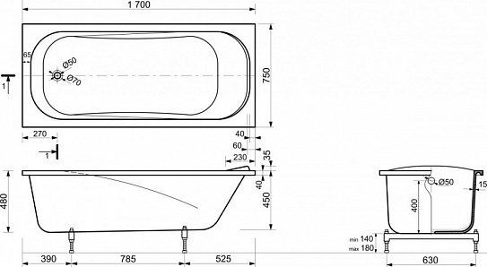 Панель фронтальная 170 Эстет Альфа (плоский рисунок) ФР-00001684