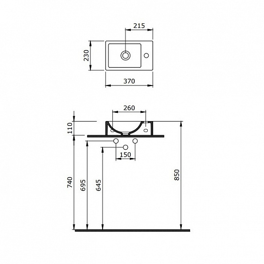 Раковина Berges Small 37х23 см отверстие под смеситель слева 182009