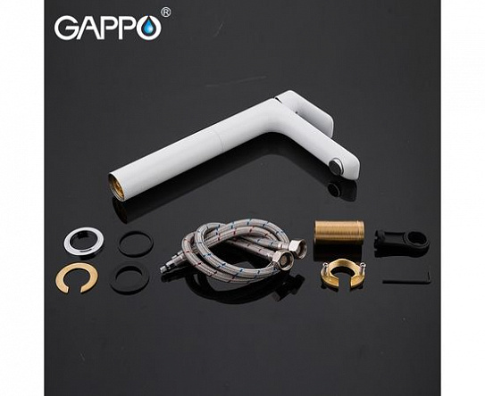 Смеситель для раковины высокий белый / хром, Ф35 гайка Gappo G1048-2