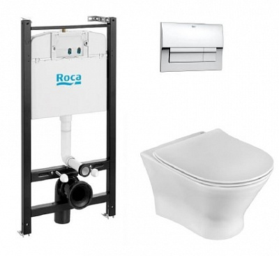 Комплекты унитаз с инсталляцией ПЭК Roca Faro ZRU9307613 подвесная чаша Rimless + сиденье + панель слива