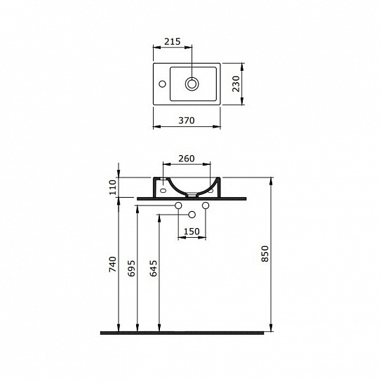 Раковина Berges Small 37х23 см отверстие под смеситель справа 182010