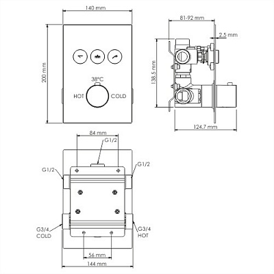 Смеситель для ванны и душа WasserKraft Neime 1944 Thermo