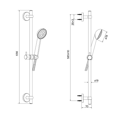 Комплект Iddis смеситель для ванны  Plank c душевым гарнитуром Niagara PLASB02i02WA+NIA1F65M16