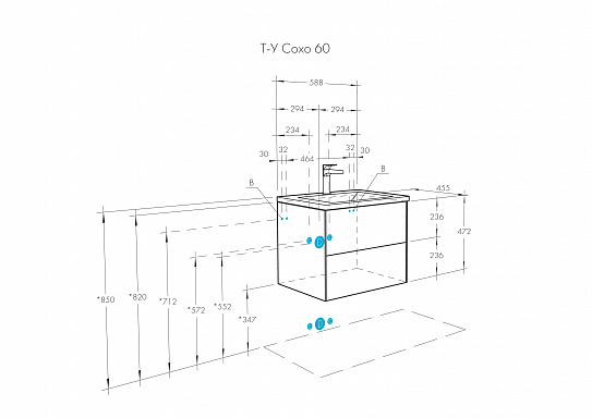 Тумба под раковину Aquaton Сохо 60 дуб веллингтон, графит софт 1A258001AJA00