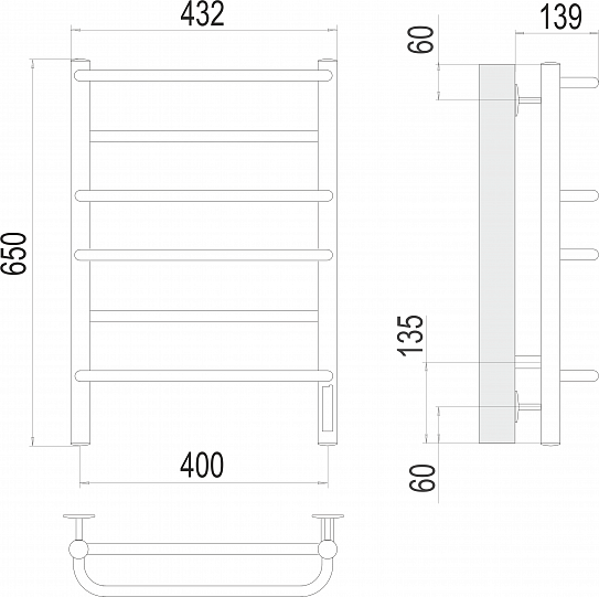 Полотенцесушитель электрический Terminus Евромикс П6 400х650 quick touch 4670078531261