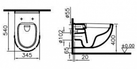 Безободковый подвесной унитаз Vitra S40, антибактериальная глазурь, 7759B003-0075