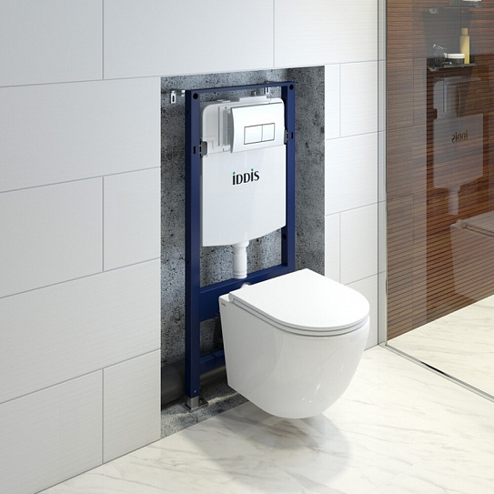 Подвесной унитаз с инсталляцией и клавишей смыва хром, Basic, IDDIS, BASBQ01i73