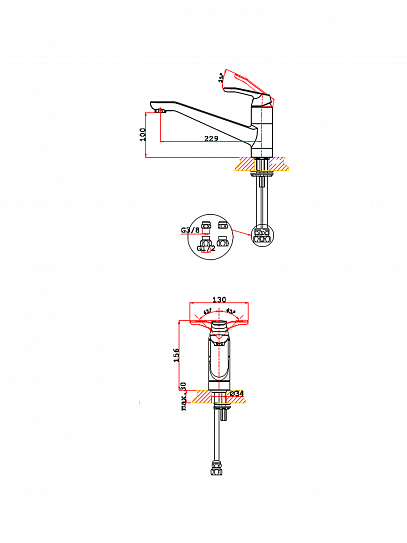 Смеситель для кухни (латунь, керамика) VRI Rialto HG900627