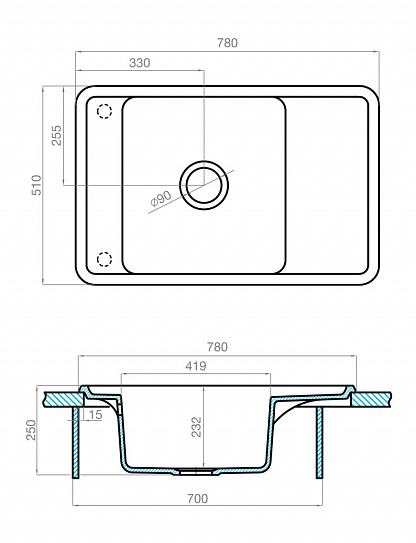 Мойка гранитная Акватон Беллис 780 х 510 шампань 1A725032BS290