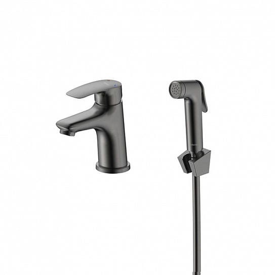 Смеситель для умывальника с гигиеническим душем, графит, Rora, Milardo RORGM01M08