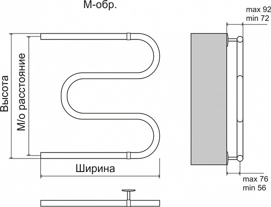 Полотенцесушитель водяной TERMINUS Эконом М-образный  AISI 32х2 500х500 4620768888137, м/о расстояние 50см