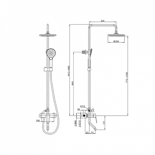 Смеситель с верхним душем и изливом 426924 Simp SIMSB1FM06