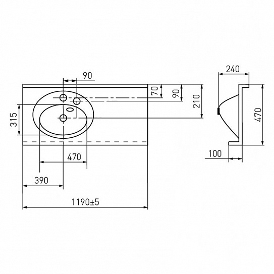 Раковина Акватон Отель 3/120 левая белая с навесами 1A70093NOT01L