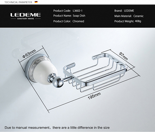 Мыльница настенная Ledeme L3602-1