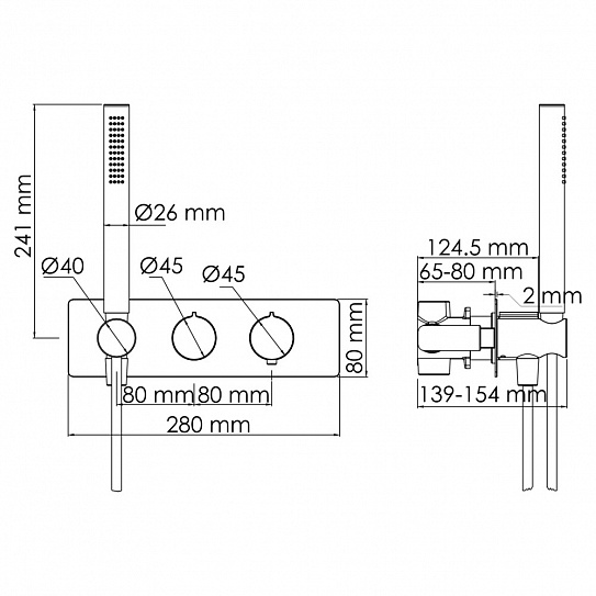 Встраиваемый смеситель для душа с гигиенической лейкой WasserKRAFT Elbe 7400 7488
