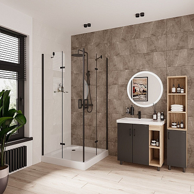 Душевое ограждение Niagara NG-6814-08 BLACK (100*100*190) квадрат, двери распашные, 1 место