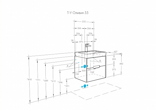 Тумба под раковину Aquaton Оливия 55 бежевый, дуб велл 1A254201OLVG0