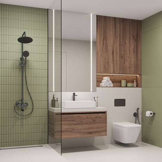 Душевая система с тропическим душем графит Milardo Rora RORGM4FM06