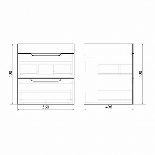 Тумба подвесная под стиральную машину 2 ящика MIRSANT Soho Quadro 60/1 УТ000095716